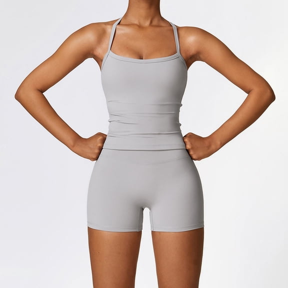 Women's Yoga Sets 2 Piece Workout Outfit Back Tank Top with Shorts for Women Summer Sports Fitness Activewear plus Size Bathing Suit Women Bathing Suit Cover Ups Women Long Bathing Suits for