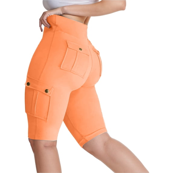 Orange Women's Yoga Shorts, Biker Shorts Women High Waisted Short Leggings Knee Length Womens Gym Workout Long Shorts,Women's Yoga Shorts S