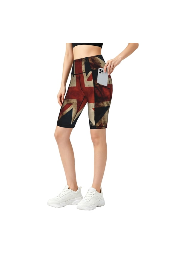 Women's Yoga Shorts Stretch Athletic Workout Yoga Gym Running, Union Jack Flag Vintage UK