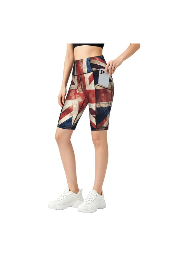 Women's Yoga Shorts Stretch Athletic Workout Yoga Gym Running, Union Jack UK Flag Vintage