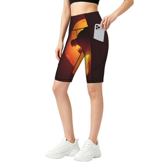 Women's Yoga Shorts Stretch Soft Breathable Workout Athletic Shorts, Werewolf Night Full Moon