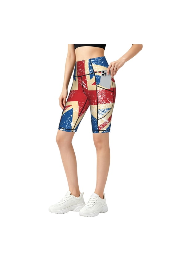 Women's Yoga Shorts Workout Biker Shorts for Gym Running Daily Wear, Union Jack Uk Flag Retro
