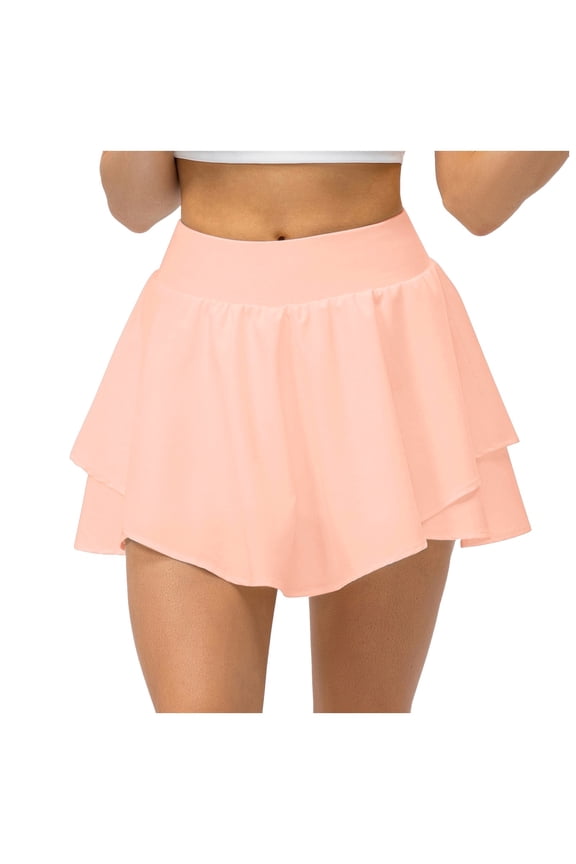 Women's Yoga Sports Skirt - Double Layer Ruffle, Built-in Shorts, Breathable Athletic Skort for Tennis/Running