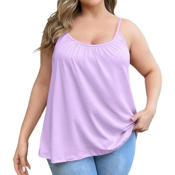 Women'sYogaTankTopwithShelfBra-PlusSizeSleevelessWorkoutTop,BreathableFitnessCamisole()|Hontri|Women'sPlusSizeSoftTankTopwithBraSleevelessComfortYogaPurpleXL