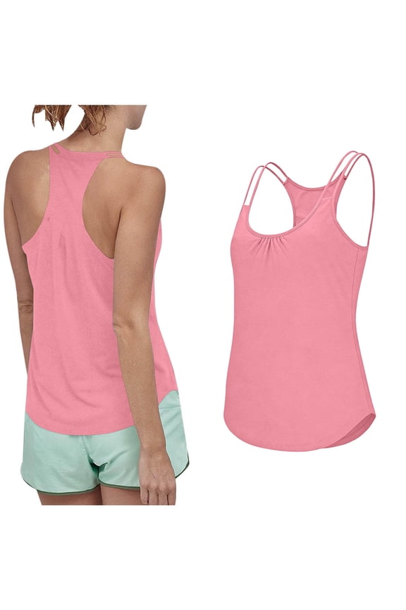 Women's Yoga Tank Tops Scoop Neck Racerback Double Spaghetti Straps Gym Workout Tanks Summer Casual Solid Loose Comfy Sleeveless Athletic Yoga Camis