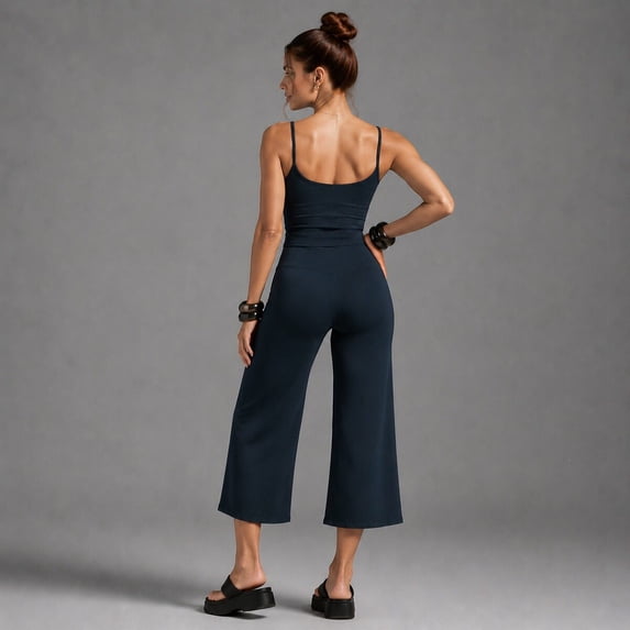 Women's Yoga Tank and Wide Leg Pants Set, Sleeveless Stretch Fitness Two Piece Outfit
