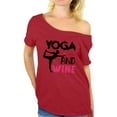 thumbnail image 1 of Women's Yoga and Wine Graphic Off Shoulder Tops T-shirt Workout Top, 1 of 4