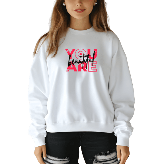 Women's You Are Beautiful Print Sweatshirt Letter Print Sweatshirt 1 Pcs Graphic Casual Pullover Sweatshirts - Comfortable Crew Neck, Soft Casual Tops