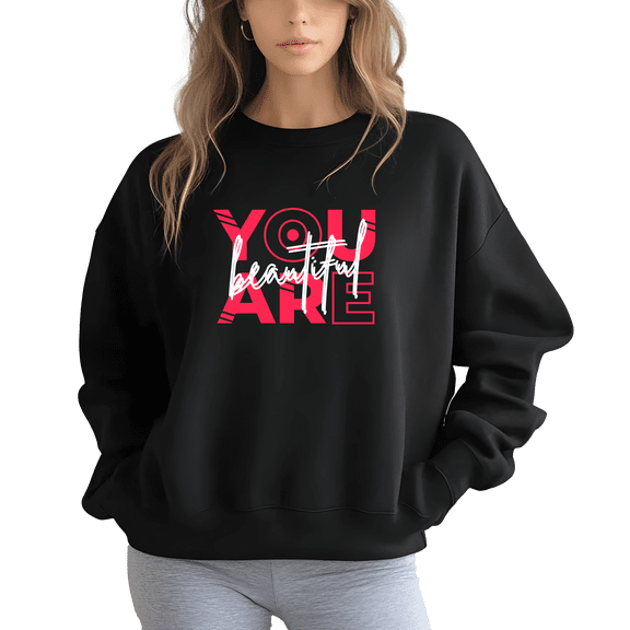 Women's You Are Beautiful Print Sweatshirt Letter Print Sweatshirt 1 Pcs Graphic Casual Pullover Sweatshirts - Comfortable Crew Neck, Soft Casual Tops