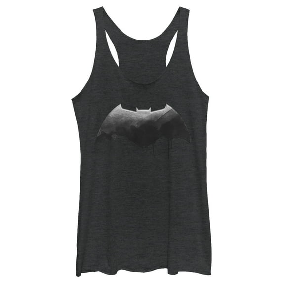 Women's Zack Snyder Justice League Batman Silver Logo Racerback Tank Top Black Heather X Small