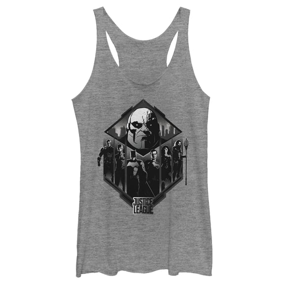 Women's Zack Snyder Justice League Darkseid Group Shot Racerback Tank Top Gray Heather Small