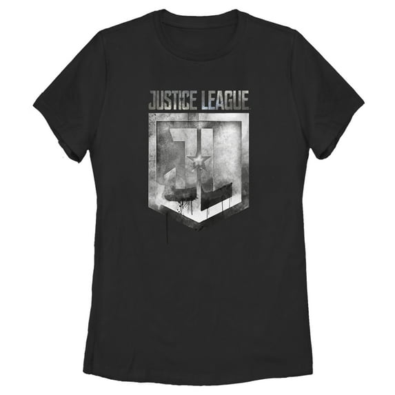 Women's Zack Snyder Justice League Smoke and Stone Shield Logo Graphic Tee Black Small