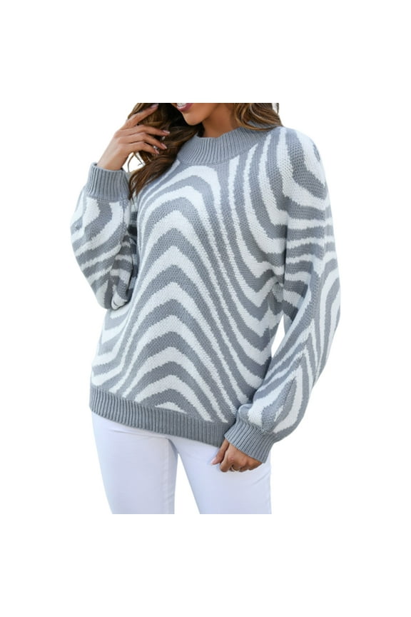 Women's Zebra Print Sweater Mock Neck Long Sleeve Pullover with Contrast Trim Animal Print Knit Top for Winter Bold Statement Fashion Casual Wear