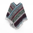 thumbnail image 1 of Women's Zig-Zag Knit Tassel Fringed Pullover Poncho Sweater Cape Shawl Wrap Navy, 1 of 4