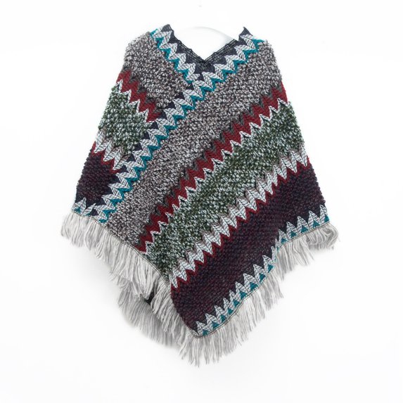 Women's Zig-Zag Knit Tassel Fringed Pullover Poncho Sweater Cape Shawl Wrap Navy