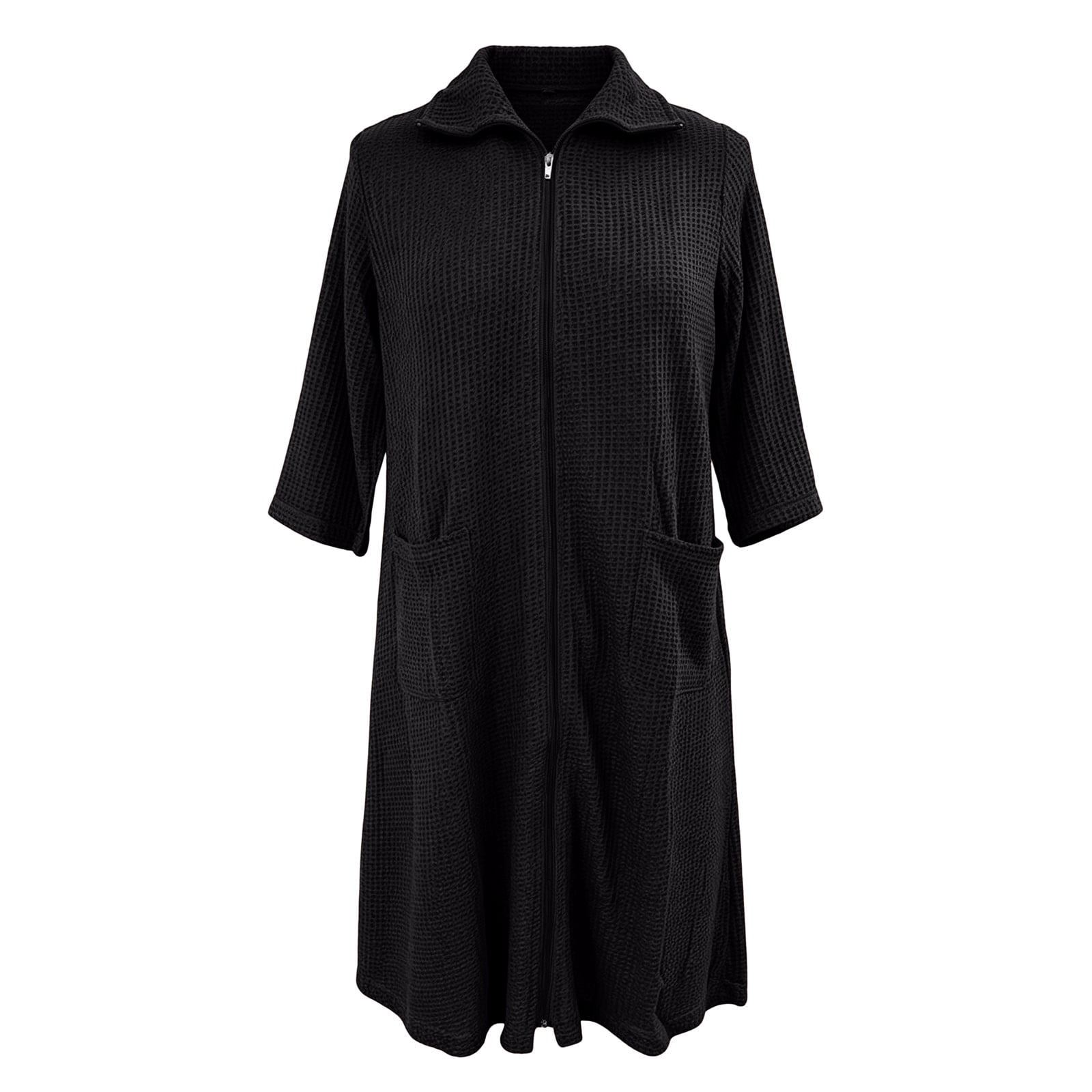 Women's Zip Up Bathrobe Long Sleeve Pullover Sleep Robe Zip Front Stand ...