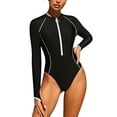 thumbnail image 1 of Women's Zip Crew Neck One Piece Swimsuit Long Sleeve UPF 50+ Rash Guard, 1 of 6