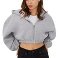 thumbnail image 1 of Women's Zip Up Cropped Hoodie with Drawstring, Casual Long Sleeve Hooded Sweatshirt Jacket, Soft Lightweight for Streetwear, Yoga, Daily Wear and Seasonal Fashion Grey M, 1 of 3
