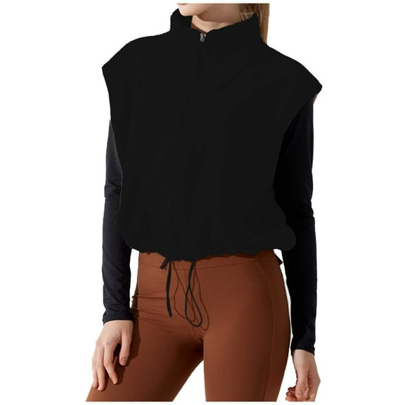 Women's Zip Short Vest Warm Winter Sleeveless Crop Coat Black M