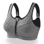 Women's Zip Front Bra Sports Medium High Impact Support Strappy Back Workout Bra Tops Yoga Sports