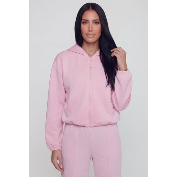 Women's Zip Front Bubble Hem Hooded Sweatshirt