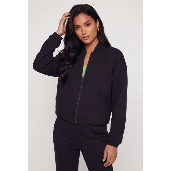 Women's Zip Front Bubble Hem Hooded Sweatshirt