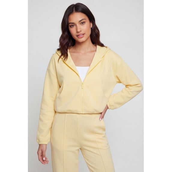 Women's Zip Front Bubble Hem Hooded Sweatshirt