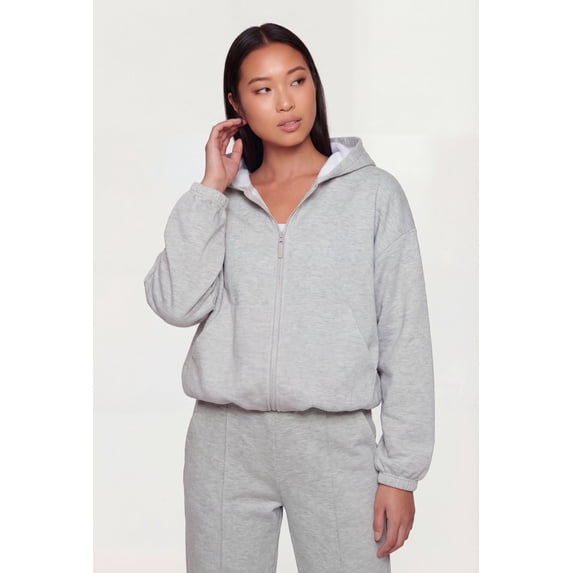 Women's Zip Front Bubble Hem Hooded Sweatshirt