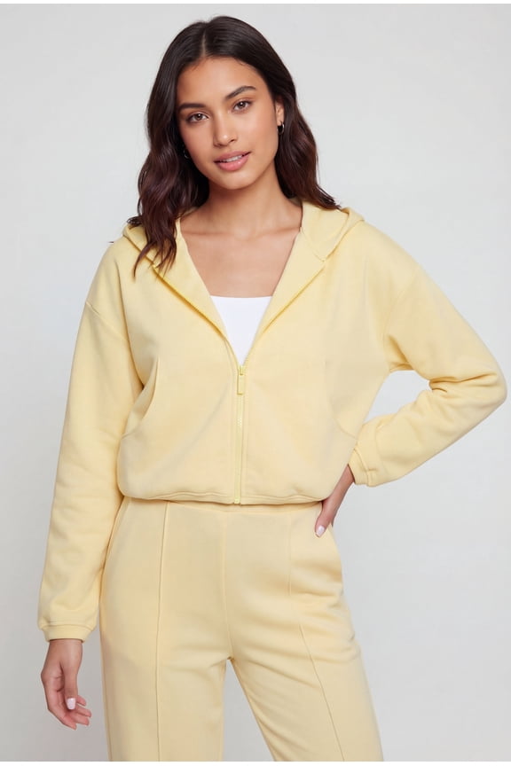 Women's Zip Front Bubble Hem Hooded Sweatshirt