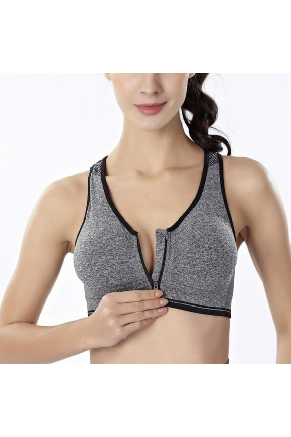 Women's Zip Front Closure Sports Bra,High Impact Racerback Workout Bra for Running for Plus Size