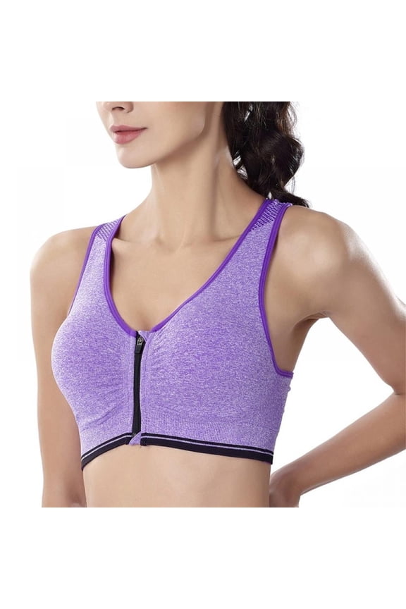 Women's Zip Front Closure Sports Bra,High Impact Racerback Workout Bra for Running for Plus Size