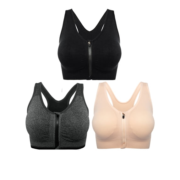 Women's Zip Front Closure Sports Bra Racerback Yoga Bras With Removable Pads