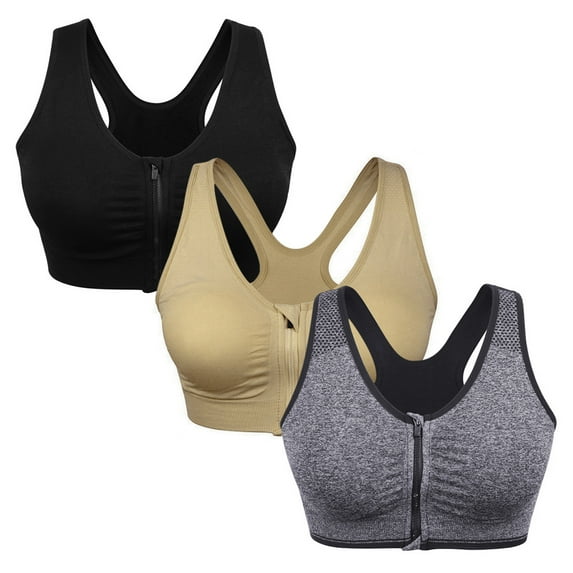 Women's Zip Front Closure Sports Bra Seamless Wirefree Active Workout Gym Yoga Bras