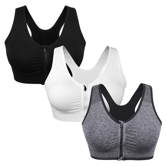 Women's Zip Front Closure Sports Bra Seamless Wirefree Active Workout Gym Yoga Bras