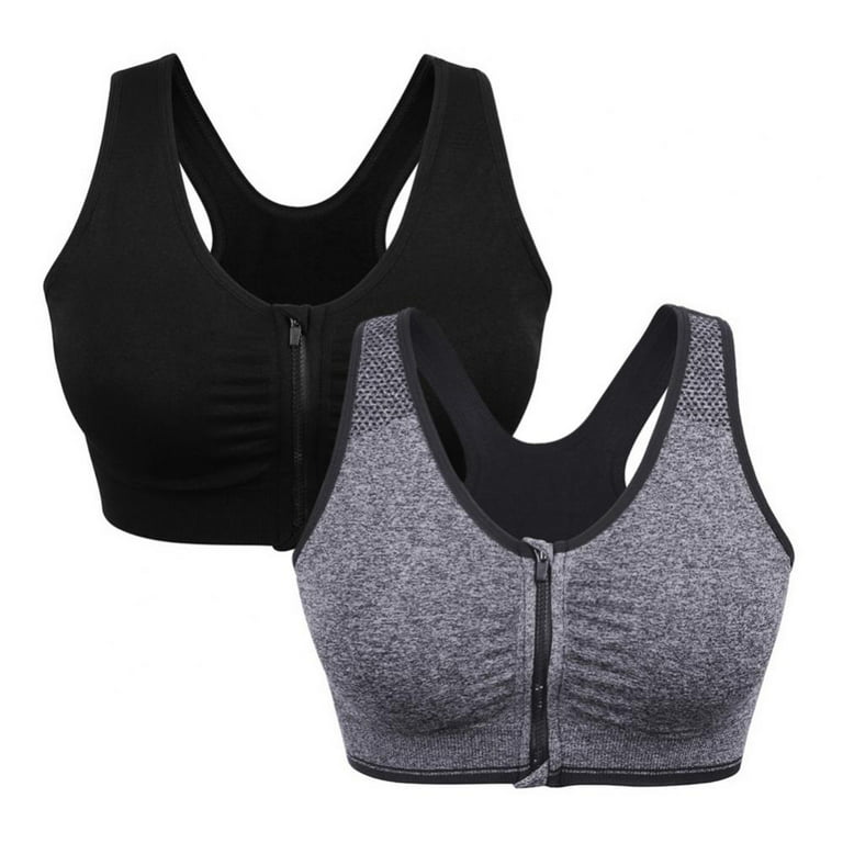 Women's Zip Front Closure Sports Bra - Seamless Wirefree Padded Racerback  Workout Gym Yoga Bras (2 Pack) 