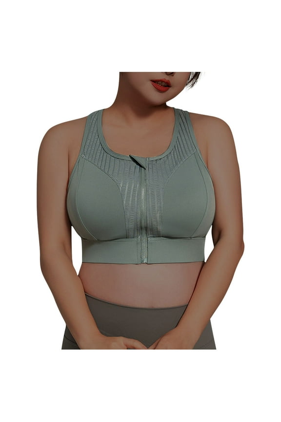 Women's Zip Front Closure Sports Bra - Seamless Wirefree Post Surgery Zipper Padded Longline Bras Racerback Workout Gym Yoga Bras