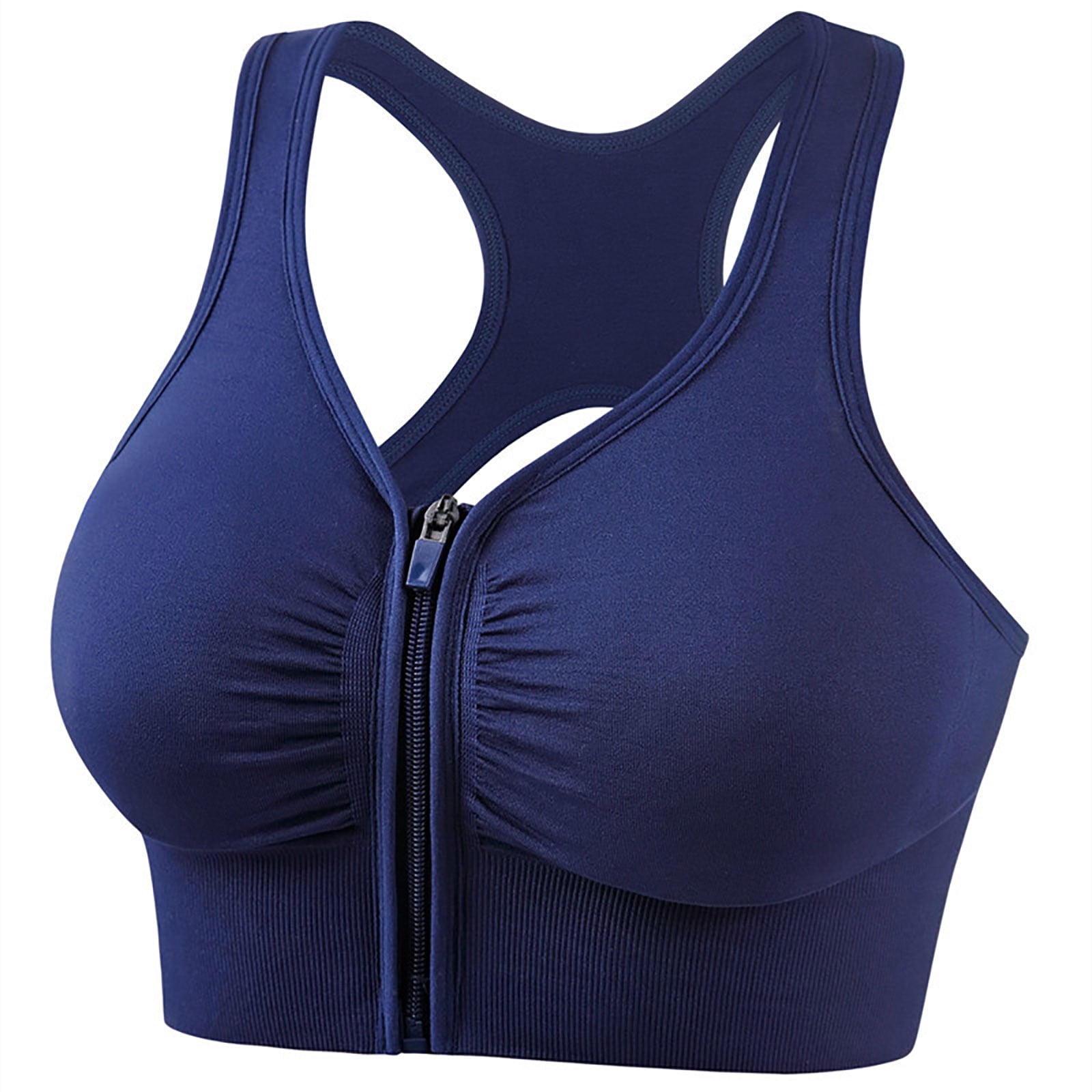 Women S Zip Front Closure Sports Bra Seamless Wirefree Post Surgery Zipper Padded Racerback