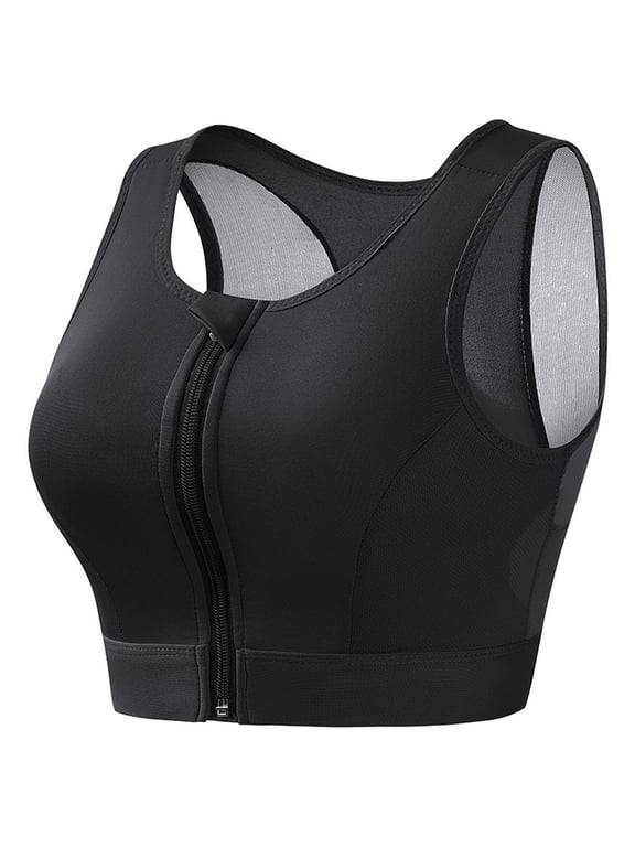 Women's Zip Front Closure Sports Bra Wirefree Push up Racerback Breathable Bras Gym Workout Yoga Bralette