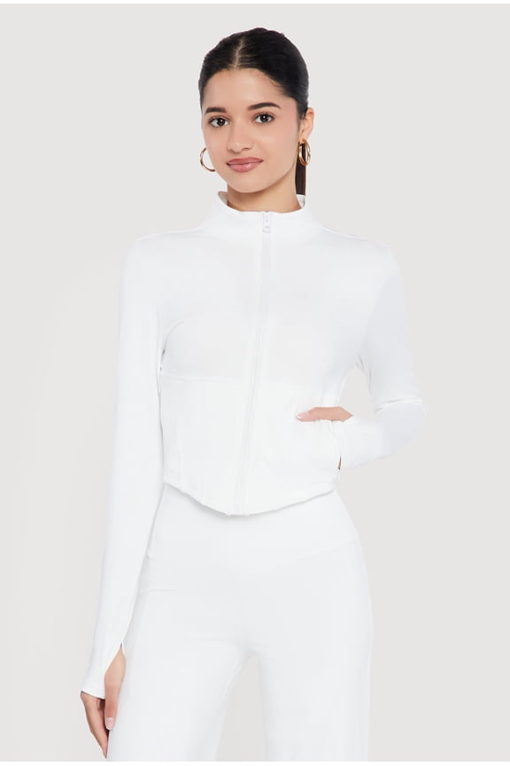 Women's Zip Front Corset Detail Mock Neck Track Jacket