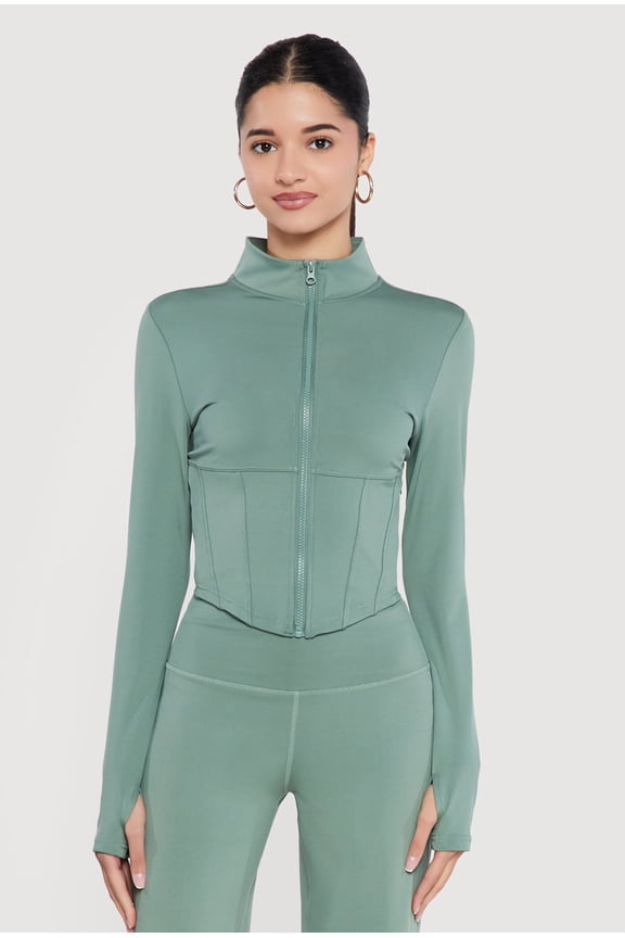 Women's Zip Front Corset Detail Mock Neck Track Jacket