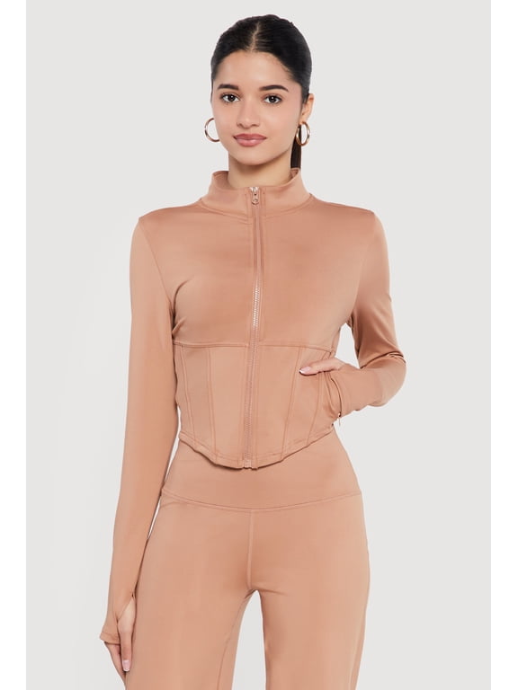 Women's Zip Front Corset Detail Mock Neck Track Jacket