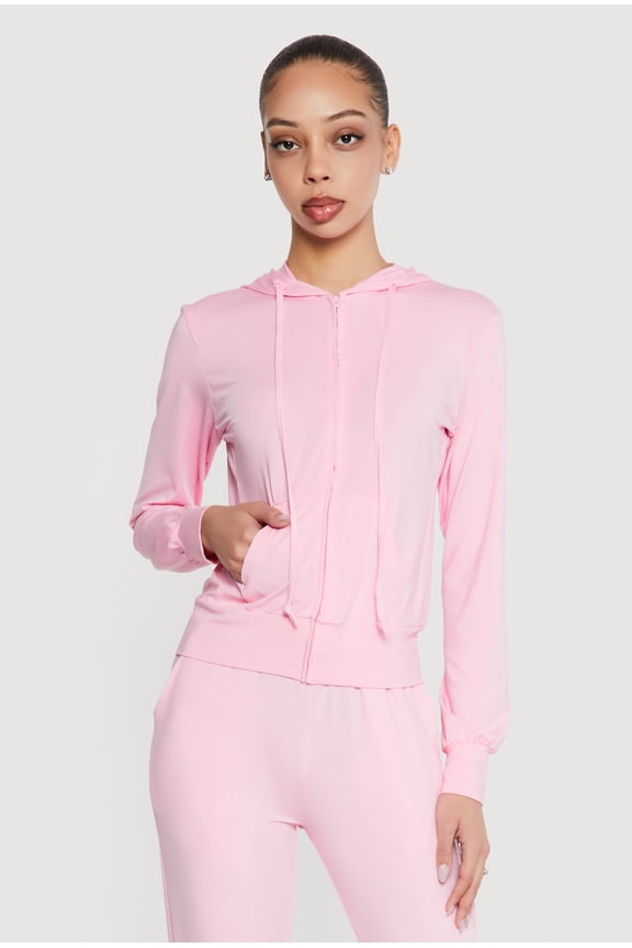 Women's Zip Front Drawstring Hooded Track Jacket