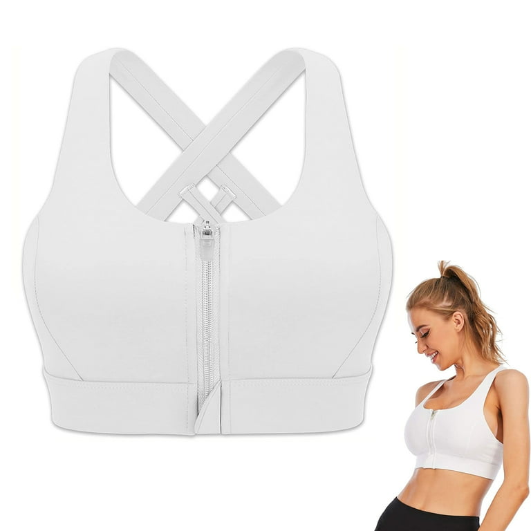 Women s Zip Front High Impact Strappy Sports Bra Workout Top