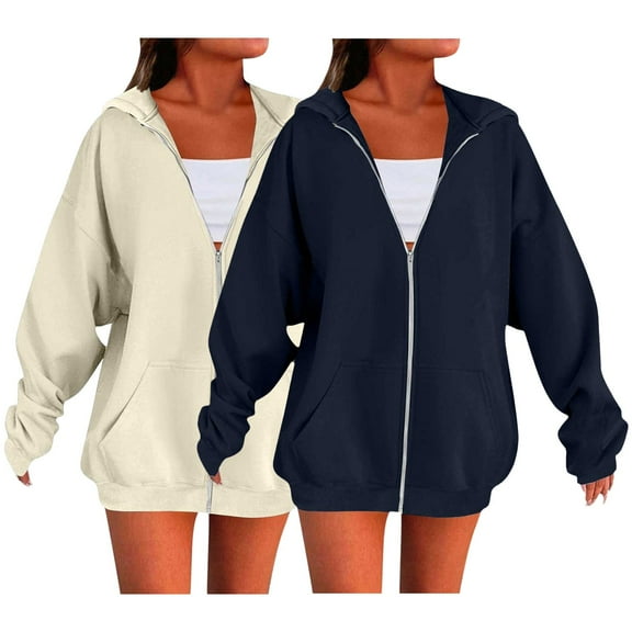 Women's Zip Front Hoodie Set Two Piece Long Sleeve Comfortable Casual Wear Seasonal Outerwear M
