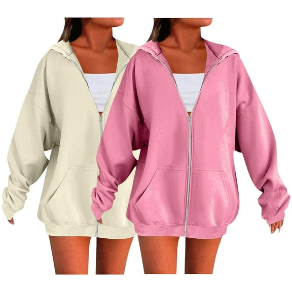 Women's Zip Front Hoodie Set Two Piece Long Sleeve Comfortable Casual Wear Seasonal Outerwear M