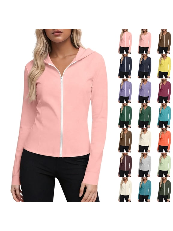 Women's Zip-Front Long Sleeve Jacket With Cinched Waist And UPF Sun Protection Quick Dry Hiking Outdoor Full Zip Tops (Hooded)