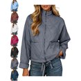 thumbnail image 1 of Women's Zip Front Quilted Jacket Ribbed Collar Cropped Drawstring Hem Casual Winter Jacket, 1 of 8