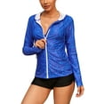 Women's Zip Front Rash Guard Long Sleeve Hooded Swim Shirt With Pockets