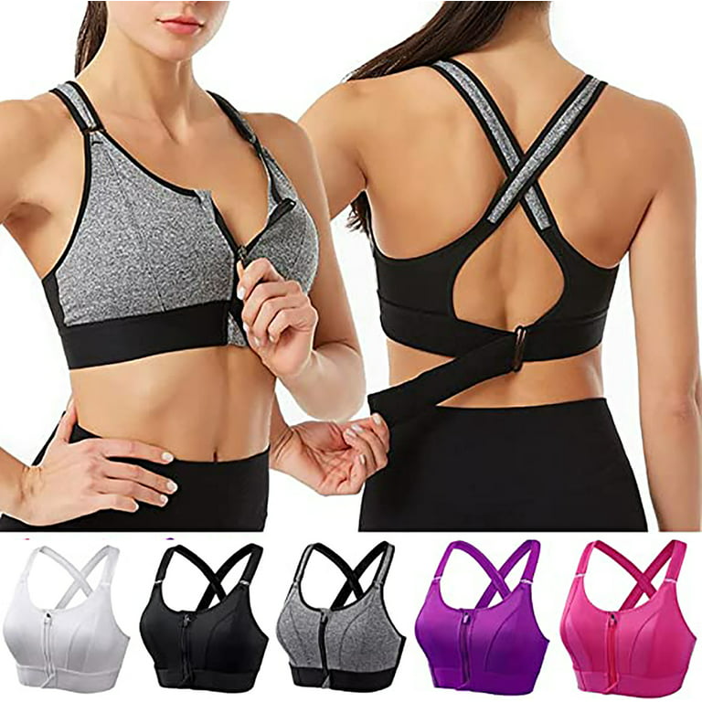 Women's Zip Front Sports Bra, Criss-Cross Strappy Yoga Bra High Impact  Sweat Absorbing Workout Bra for Women Plus Size Workout Fitness Running  (Purple
