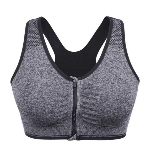 Women's Zip Front Sports Bra Wirefree Padded Post-Surgery Workout Crop Top